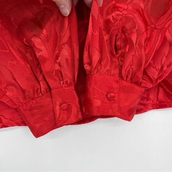 Vintage Red High Collar Pleated Front Blouse Size 8 Secretary Party Victorian - Picture 8 of 16